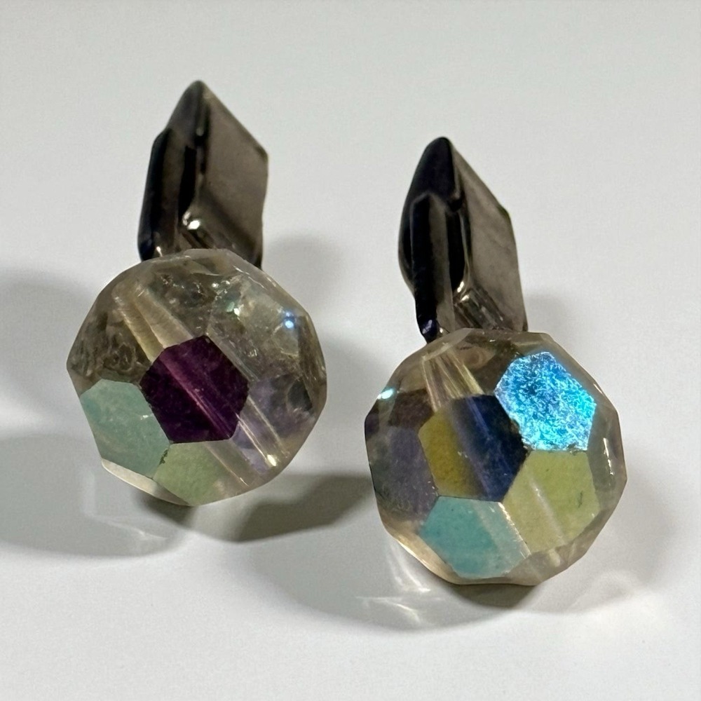VTG Crystal‎ Cufflinks Faceted Aurora Borealis AB Coated Formal Wear Classic